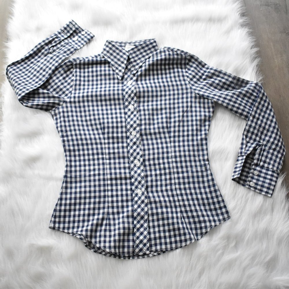 Vintage Blue Gingham Button Up Shirt